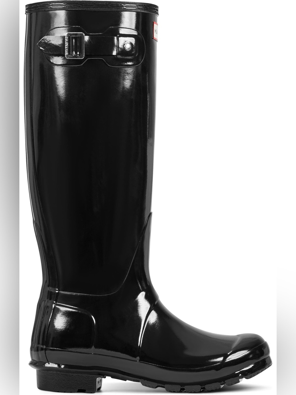Hunter Black Gloss Tall Women's Rain Boots with Buckle